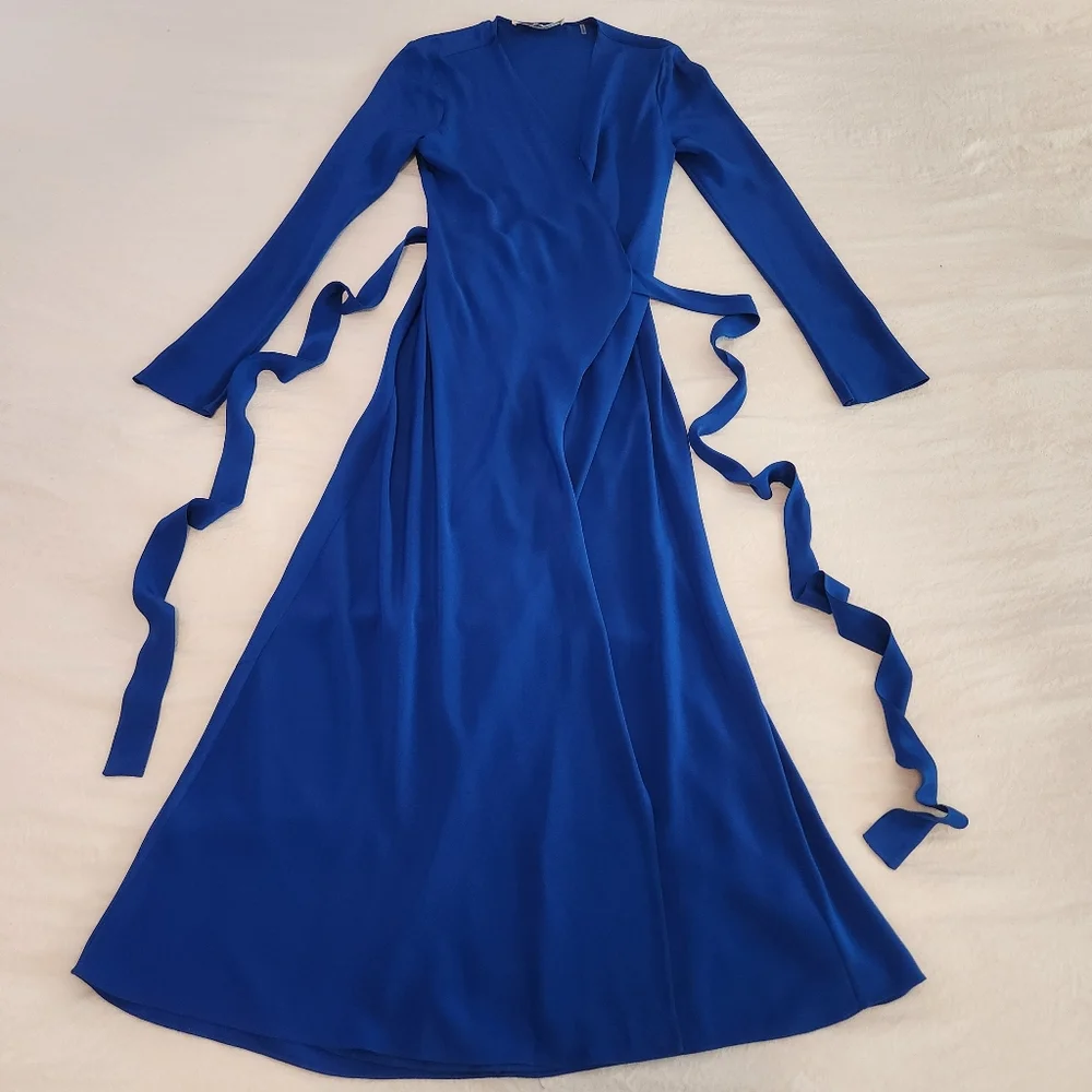 Diane Von Furstenberg DVF Blue Silk Wrap Dress Sz S - Picture 11 of 12